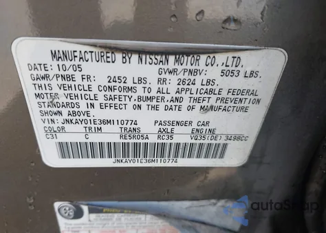 2006 Infiniti M35 из США, поврежденный, VIN JNKAY01E36M110774